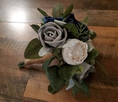 Navy Blue Gray Bridal Bouquet and Sola Wood Natural Lasting Wedding Prom Flowers