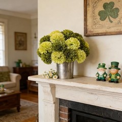 20Pcs Green Chrysanthemums Artificial Flowers Fake Silk Ball Grass Green