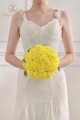 Yellow Flowers Artificial Rose 25pcs Realistic Fake Roses for Canary Yellow