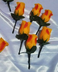 21 Pc Orange, Yellow, Black Wedding Bouquet Package, Bouquet Set w/ Dried Stems