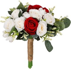 Wedding Rose Bouquet Bridesmaid Flower Bouquets Artificial Flower Red White R…