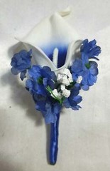 Navy Blue White Rose Calla Lily Bridal Wedding Bouquet Accessories