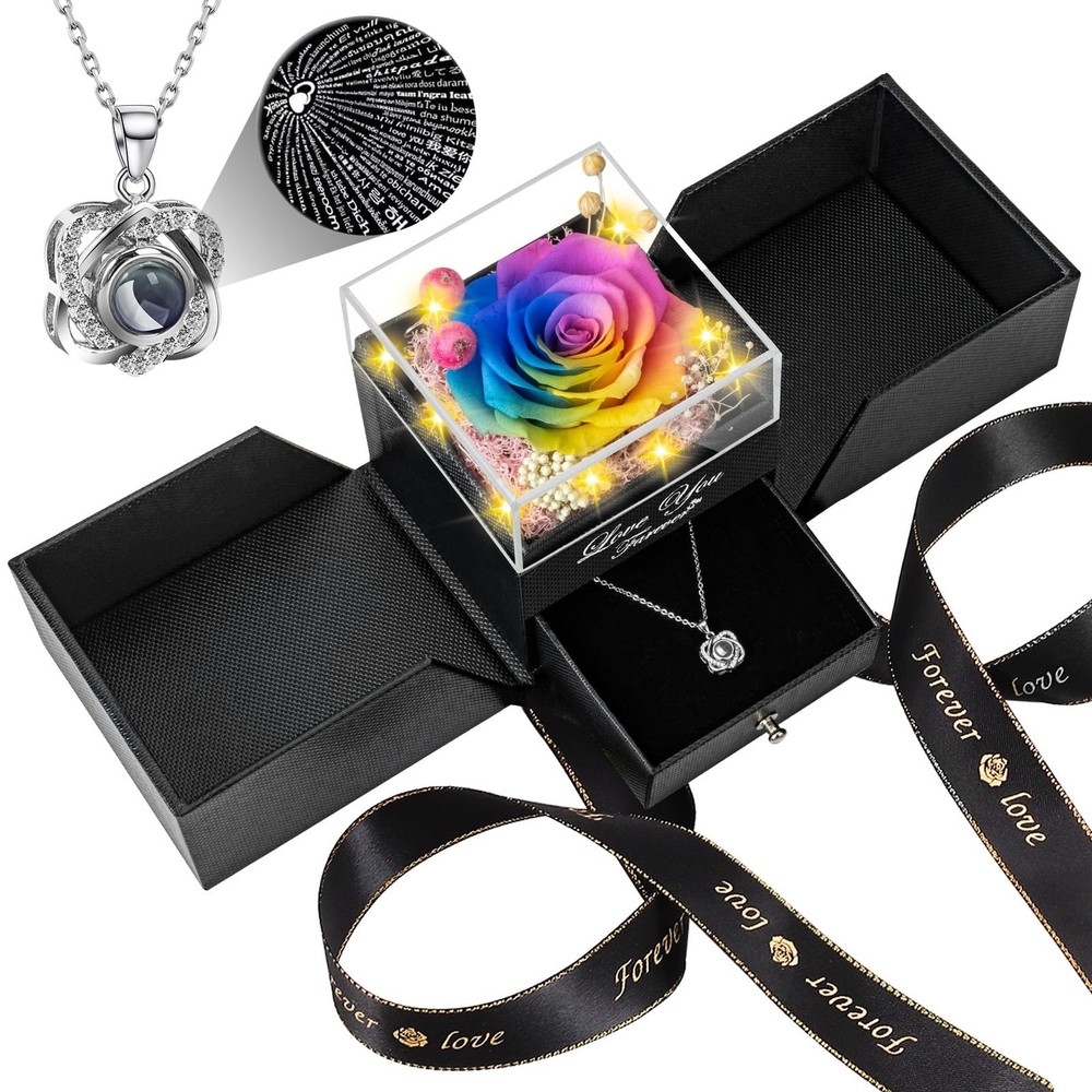 Preserved Color Real Rose with Heart I Love You 18 inches, Multicolor