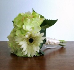 Silk Flower WEDDING BOUQUET Ivory Gerbera Daisy and Light Green Hydrangea