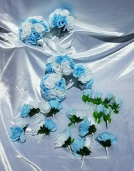 20 Pc Wedding Bouquet Set, Light Blue Roses, White Roses, Bridal Bouquet Package