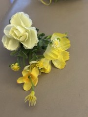 Silk Boutonnière Yellow Flowers & Filler. Yellow Ribbon On Stem Perfect For Prom
