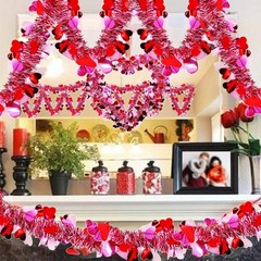 Valentine’s Day Tinsel Garlands 33FT Metallic Fringe Garland Pink Pink-1