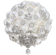 Luxury Satin Rose Crystal Pearl Rhinestone Wedding Bridal Keepsake Bouquet