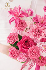 Hot Pink 17″ Artificial Bridal Bouquet – Realistic Silk Flowers for Weddings & D