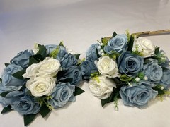 Bouquet Centerpiece Silk Flower Ball-WHITE/BLUE- Event Decor Wedding LOT OF TWO