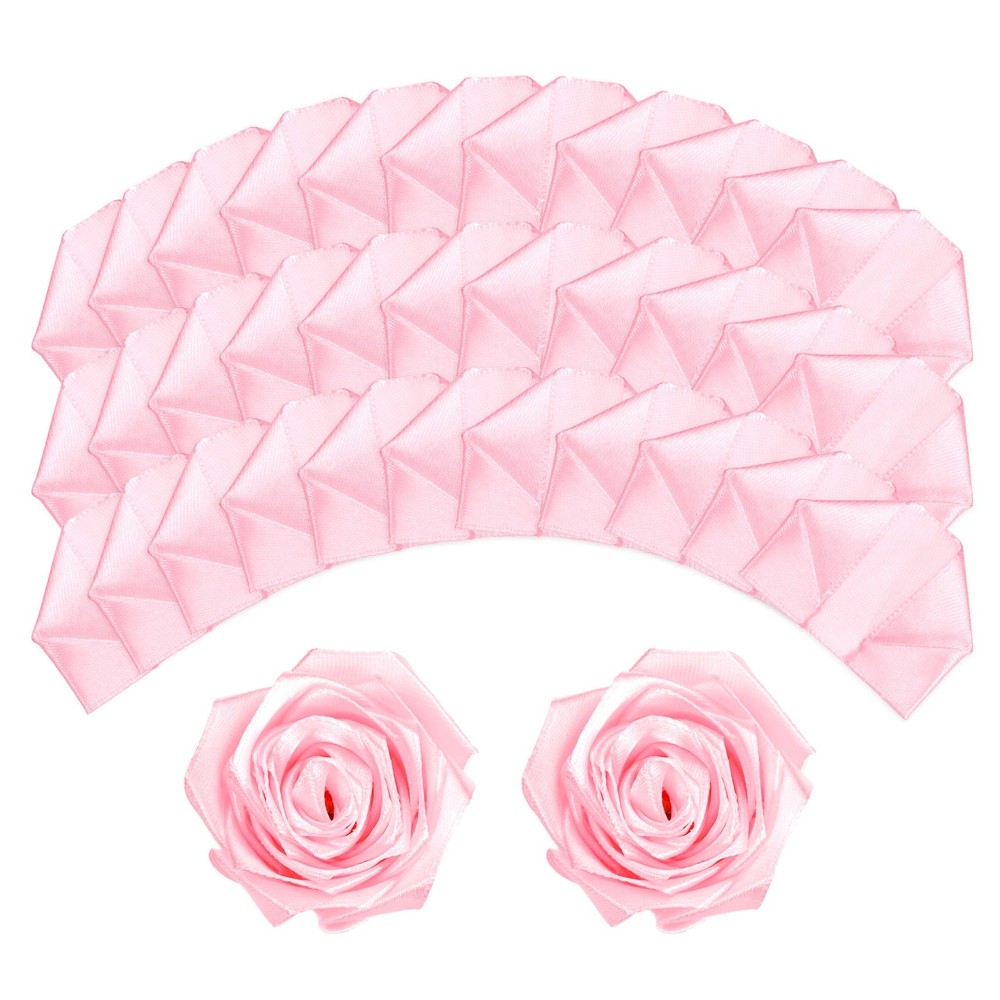 100pcs Eternal Roses Petals Premade Satin Ribbon Flowers Pink,