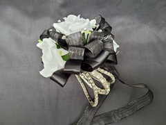 NEW Black Now & Forever Keepsake Silk Rose Corsage with Crystal Bracelets