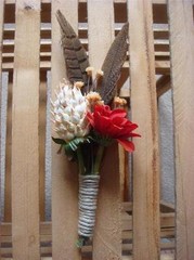 6 Rustic Western Boutonnieres ~ Rust Flower w/Feathers & Jute Twine ~ Hand Made