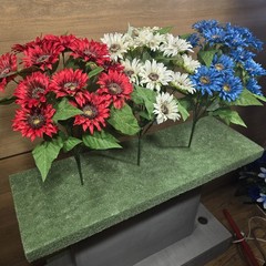 Artificial RED,WHITE,and BLUE MINI SUNFLOWER BUSHES, FLORAL CRAFT SUPPLY Set/3