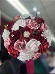 Pink and Burgundy Bouquet with Gold Brooches