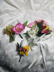Spring Flowers Round bouquet. Pinks, yellows and white. 24pc set wedding flowers