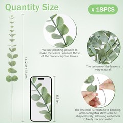 18pcs Eucalyptus Stems Greenery Stems Fake Leaves Artificial 18pcs-frost Green