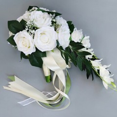 Bridal Artificial Rose Bouquet Silk Flowers Drop Shape Bridesmaid Luxury Decor