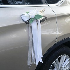 6 Pcs Ivory & White Rose Wedding Car Decoration Kit – Bouquet Door Handle & Rear