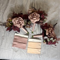 Ling’s Moment Flowers Wedding Bouquets Bridesmaid Set Of 3 Burgundy Dusty Rose