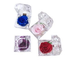 DoraMagic Preserved Rose Real Forever in Mini Clear Ring Box, Pink