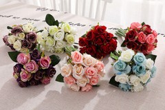 12 Head Silk Rose Floral Bridal Wedding Bouquet Home Party Decor Summer Night