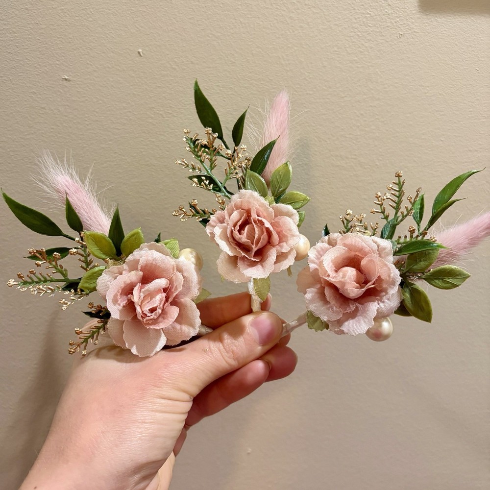 Lot Of 6 Light Pink Boutonnieres For Men/Grooms Wedding Artificial/dried Flowers