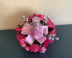 Pink roses, rosebuds and silver berries bridal bouquet