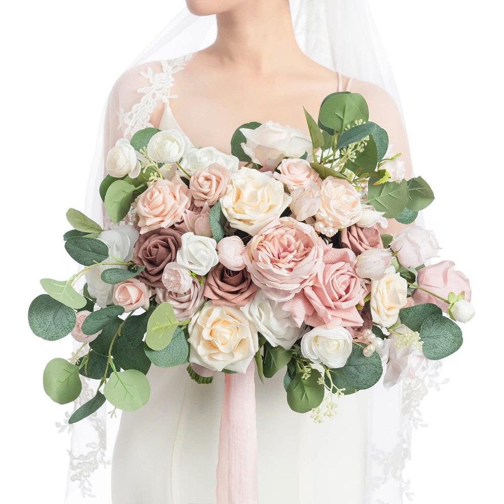 Ling’s Moment Pink Wedding Bouquets for Bride, Dusty Rose Bridal Bouquets for…
