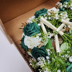 Elegant 7″ Bridesmaid Bouquets Set of 6 – Emerald White Roses Gold Accents