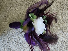 Bridal Bouquet Purple Cala Lilies and Feathers and White FlowersWhite