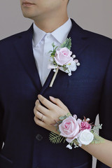 Pink Corsage and Boutonniere Set, Prom Wedding Homecoming Wrist Corsage Wristlet