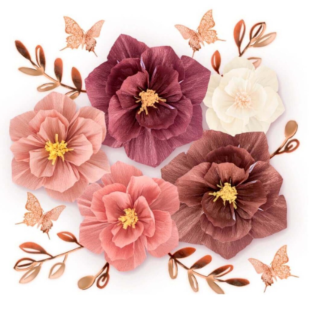 Brown Pink White Paper Peony Flower Arrangement Floral Wall Hanging Decorations