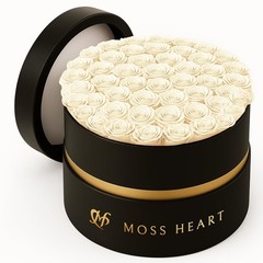 50 Petite Preserved Roses, Designer Round Box, 50 White