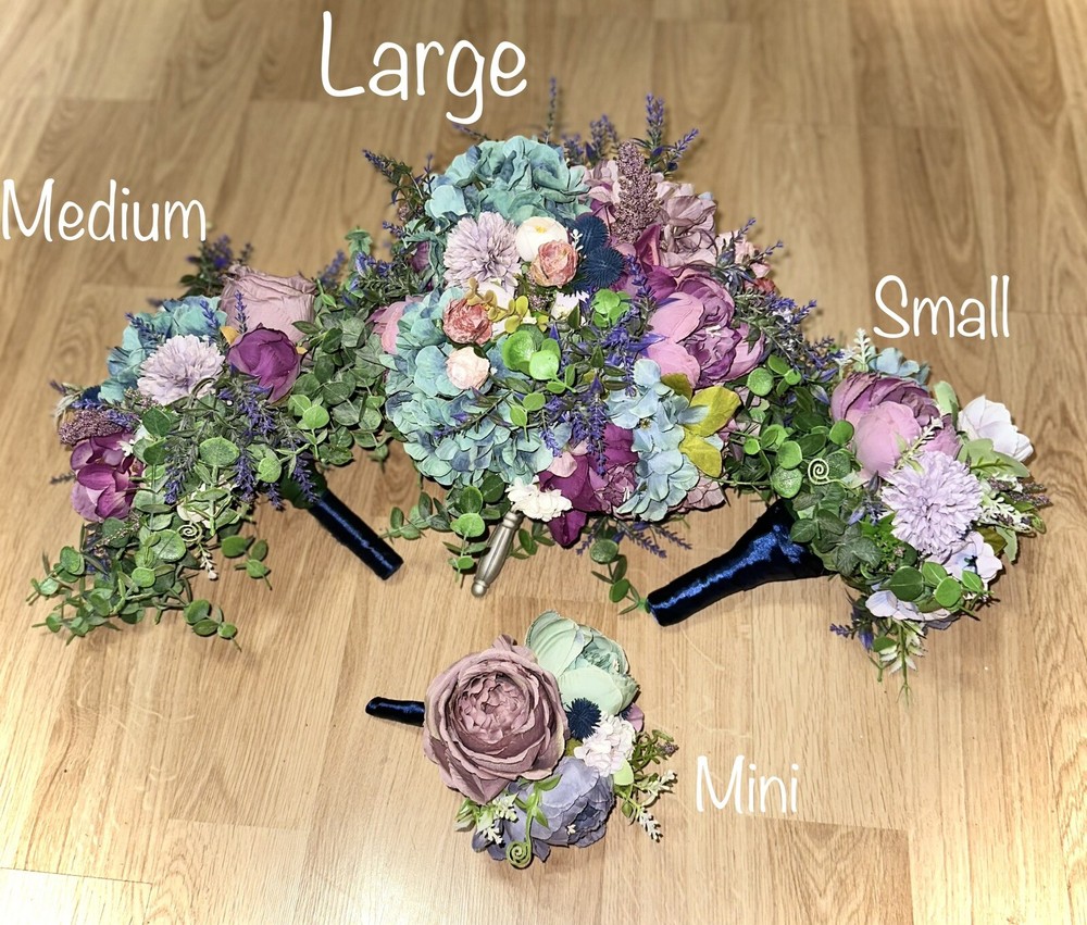 Elegant Wedding Flower Bouquets Hydrangeas, Peony, Succulent, Lavender Bundle