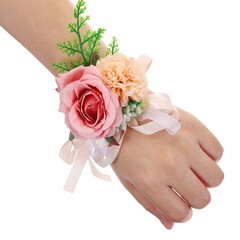 2Pcs Artificial Corsage Wristlet Flower Wrist Prom Corsage Dark Green