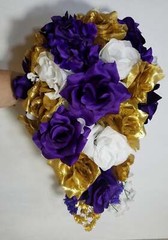 Purple White Gold Rose Bridal Wedding Bouquet Accessories