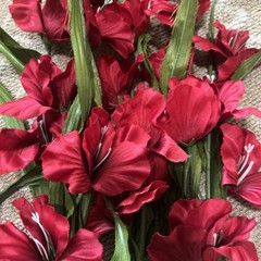 12 Gladiolus Artificial Faux Flowers Fake Red short Stems Free Ship Gently Used
