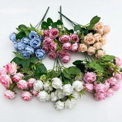 15 heads Artificial Silk Rose Flowers Bridal Bouquet for Home Wedding Floral