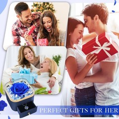 Gifts for Mom Preserved Real Blue Rose with Necklace B Dark