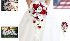 Handmade Red Calla Lily Bouquet, Realistic Roses & Pearls, Luxury Wedding Decor