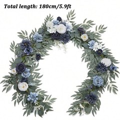 1Pc 6FT Artificial Eucalyptus Garland Blue Rose Flower Wedding Table Runner