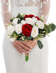 Wedding Rose Bouquet Bridesmaid Flower Bouquets, Artificial Flower Red White Ros