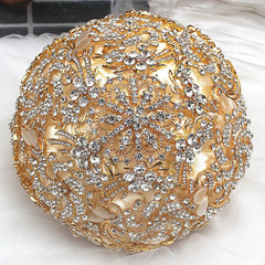 Wedding Bouquet with Golden Luxury Artificial Diamond,Set Including Bouquets, Wr