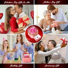Valentines Day Gifts for Her,Preserved Rose with Necklace Forever Pink