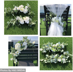 Wedding Arch Flowers,3Pcs Set White Rose Decorative Floral Swags, Artificial Gre