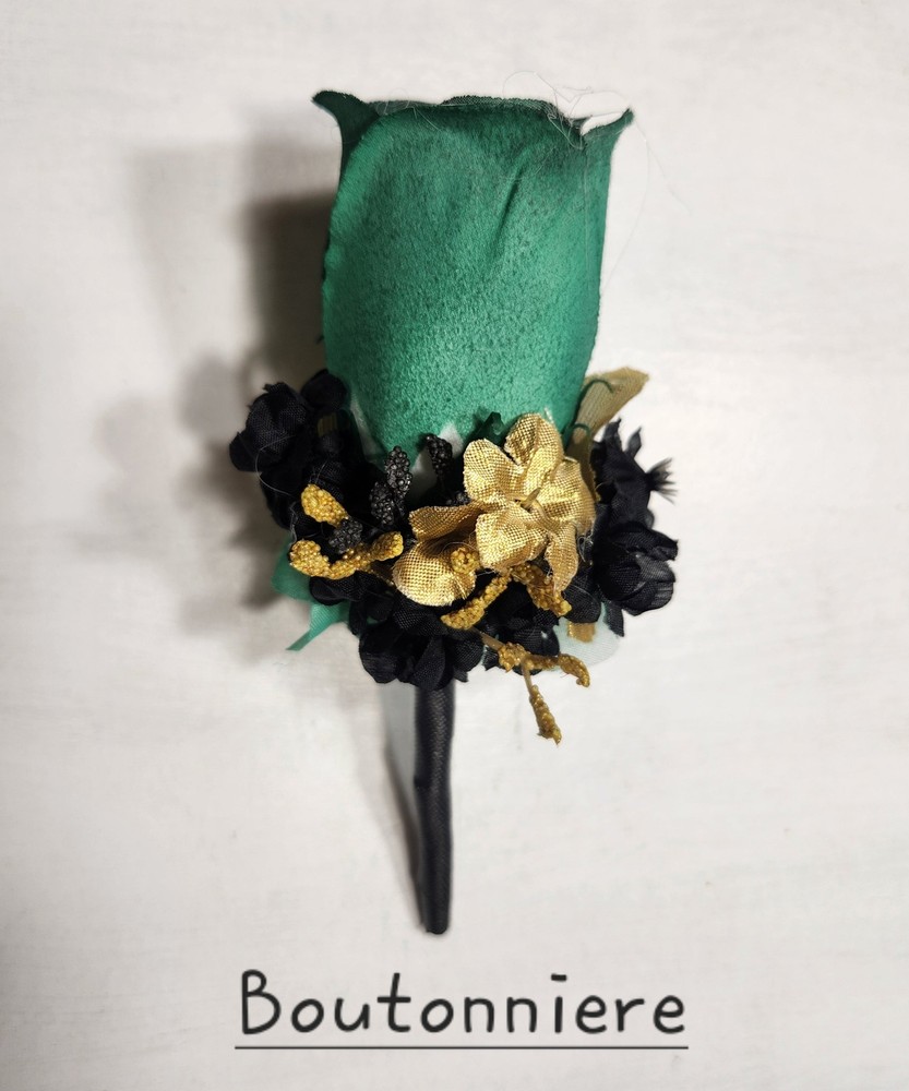 Emerald Green Black Gold White Rose Calla Lily Bridal Wedding Bouquet Accessorie