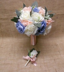 Wedding Silk Flower Bridal Bouquets Ivory Cream Pink Blush Dusty Blue Eucalyptus