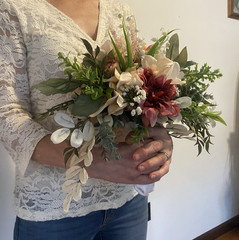 Bridal Wedding Bouquet Hand made Budget Friendly Faux Flowers White Pink Green