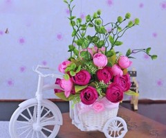 Imitation Décor Rattan Flower Basket Vase Tricycle Bicycle Model Home Garden DIY